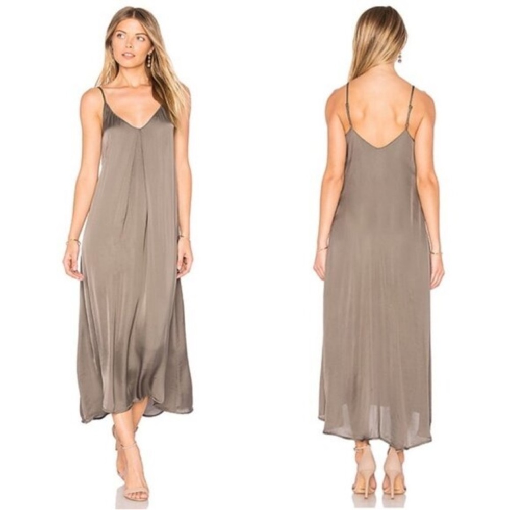 ENZA COSTA Revolve Silky Strappy Slip Midi‎ Dress in Olive Green Size 2 (M)